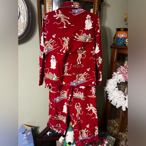 Nick & Nora Vintage Flannel Sock Monkey Winter Pajama Set Small - Picture 5 of 8